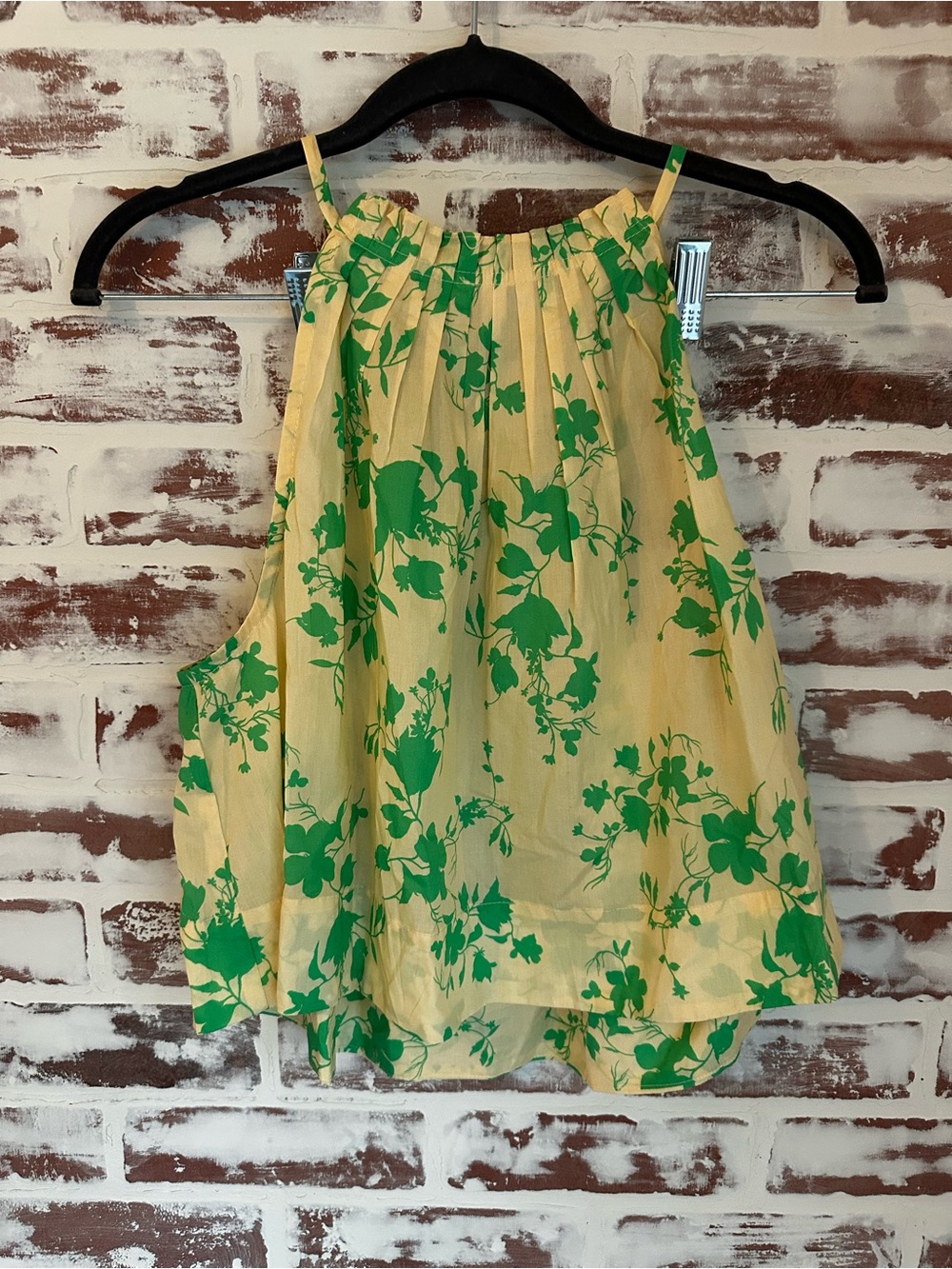 Misa Los Angeles Green Floral Halter Tank on Yellow